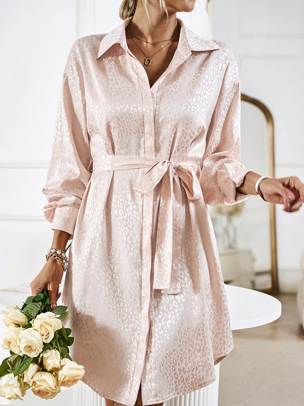 Elegant and elegant shirt collar open placket long sleeve dress Cracker khaki