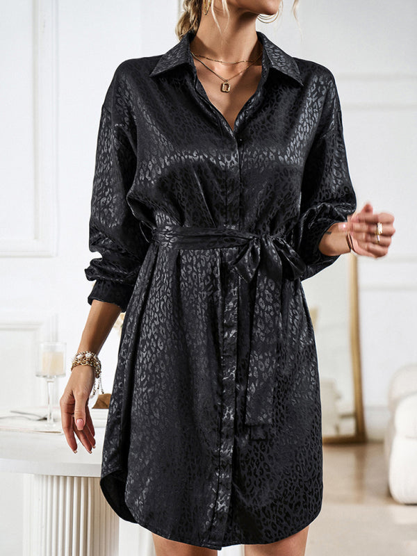 Elegant and elegant shirt collar open placket long sleeve dress