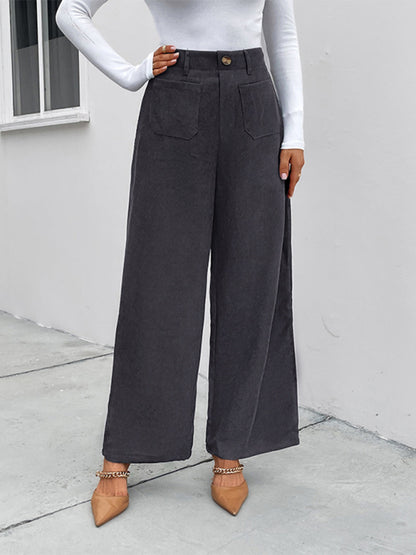 New Women's Corduroy Patch Pocket Casual Pants