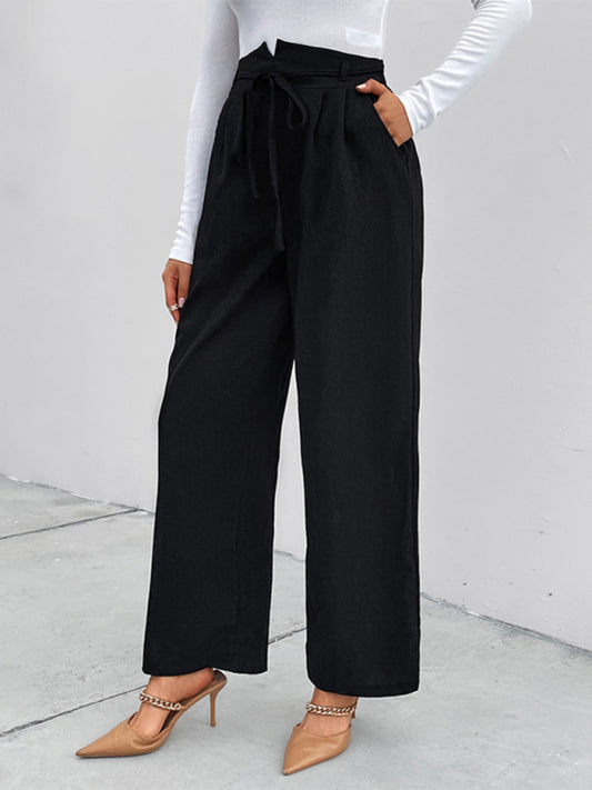 Women's elastic elastic loose wide leg long pants Black