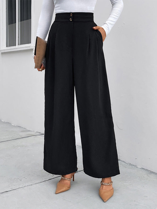 Women's elastic elastic loose wide leg long pants Black