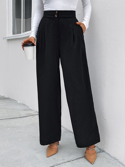 Women's elastic elastic loose wide leg long pants