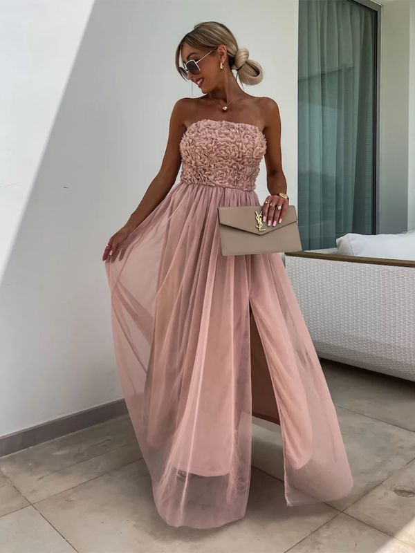 New Fashionable Slit Party Loose Holiday Dress Lotus root Pink