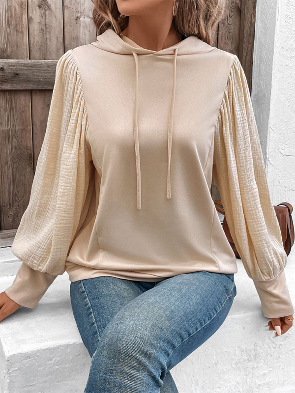 New women's puff sleeve hooded sweatshirt