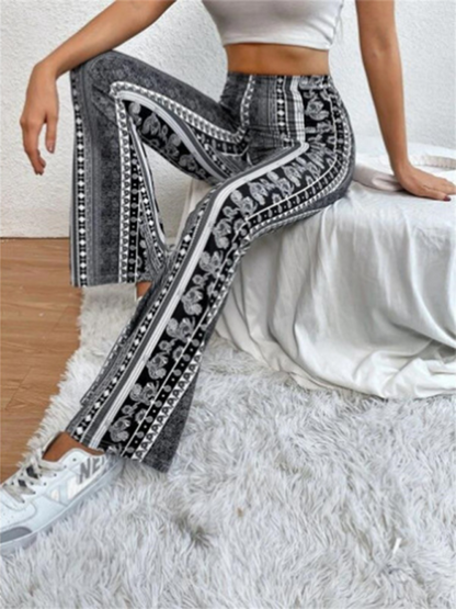 Boho Printed Skinny Micro Slim Sexy Casual Pants Black