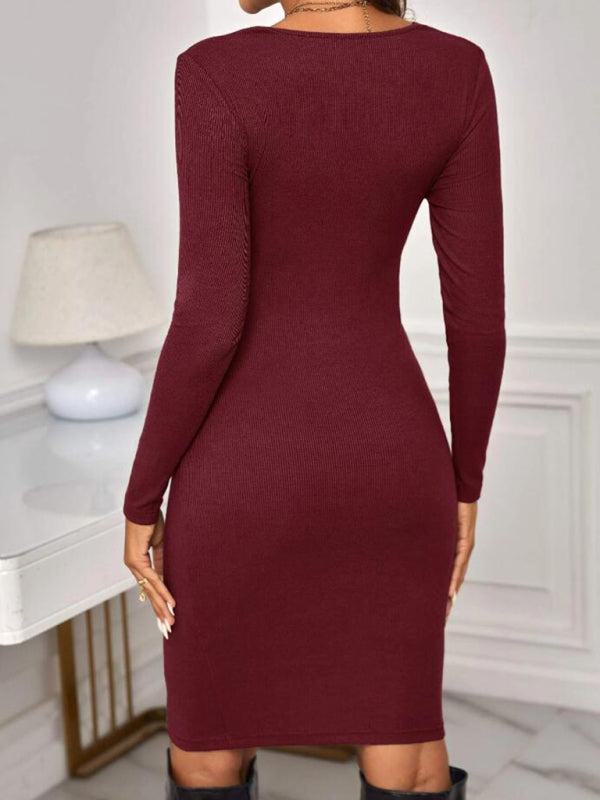 New round neck long sleeve knitted maternity dress tight solid color short maternity clothes