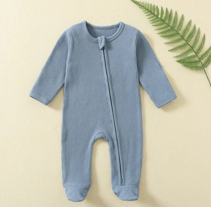 Cozy Zip Baby Jumpsuit Gray Blue